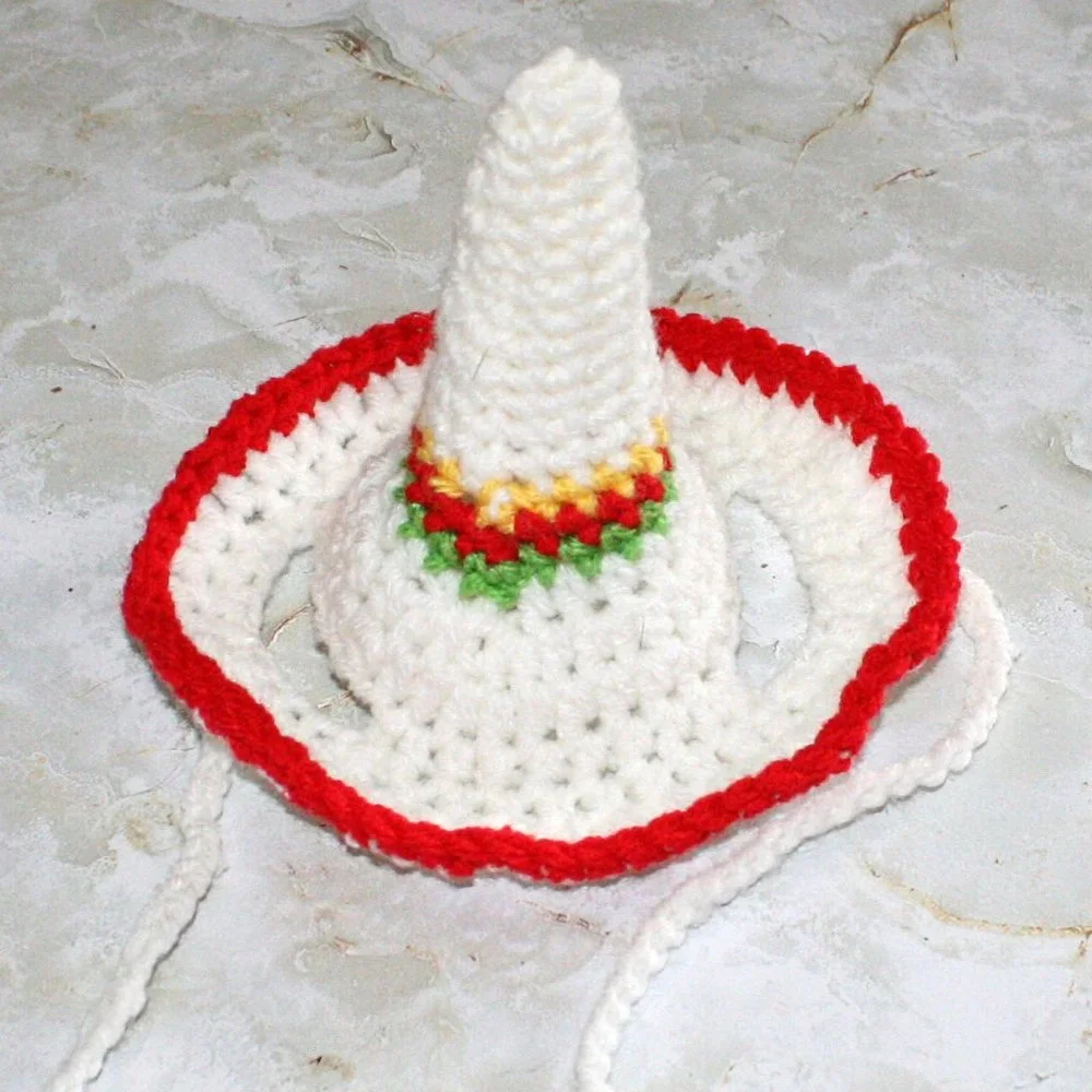 HAND CRAFTED Crochet Sombrero Cinco De Mayo Cat Hat Costume Photo Prop